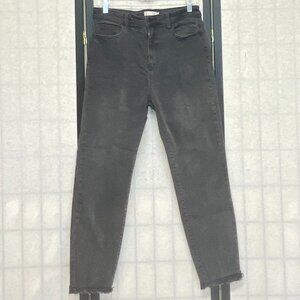 Cello High Rise Distressed Straight Jeans Denim Frayed Raw Hem Faded Grey 11